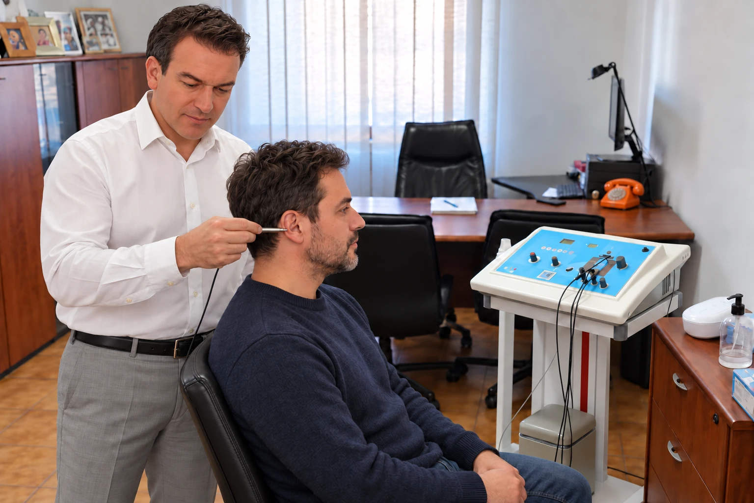 Simulazione illustrativa della seduta di elettrostimolazione auricolare