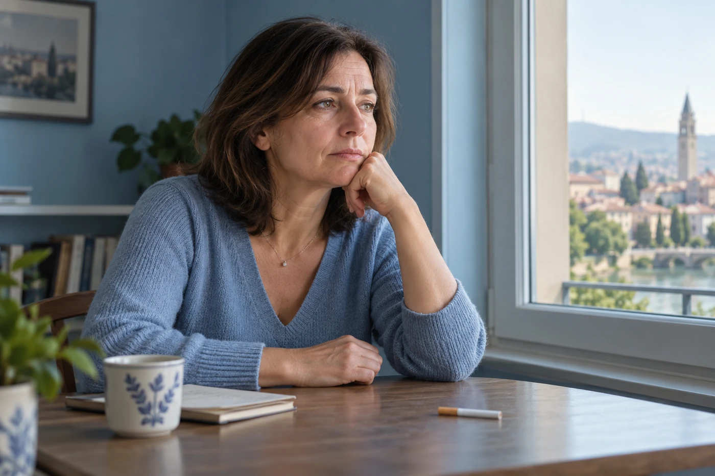 Donna pensierosa alla finestra